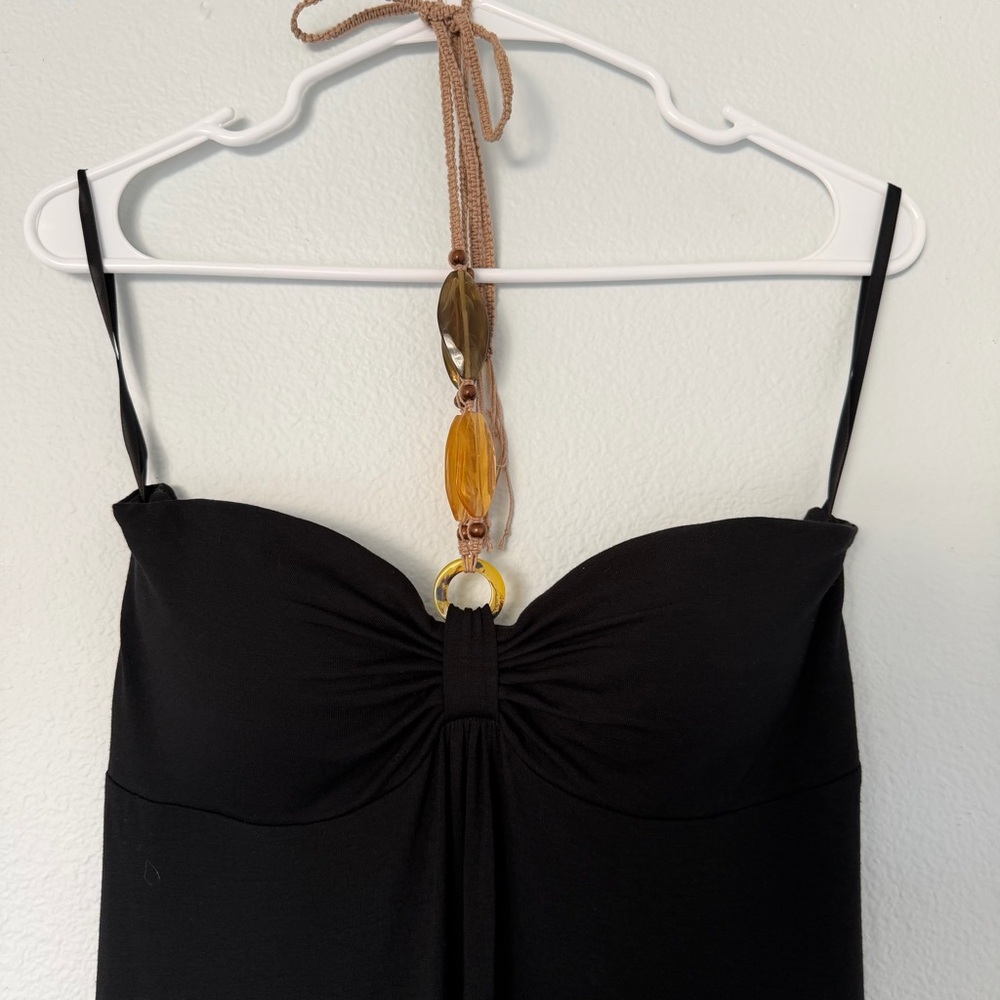 Tommy Bahama Size Small Black Maxi Beaded Halter Dress Flowy Built In Bra Beach - Picture 2 of 9